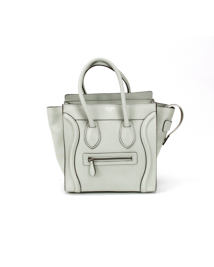 Celine Micro Luggage Tote Bag with Light Gray Grained Calfskin