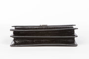 YSL Sunset Handbag in Black Crocodile Embossed Shiny Leather