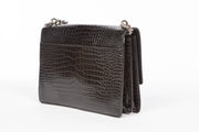 YSL Sunset Handbag in Black Crocodile Embossed Shiny Leather