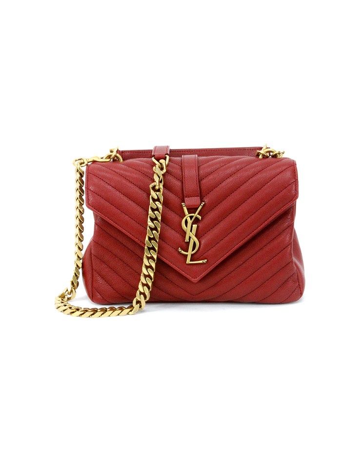 YSL Saint Laurent College Medium Bag in Red Chevron Quilted Leather