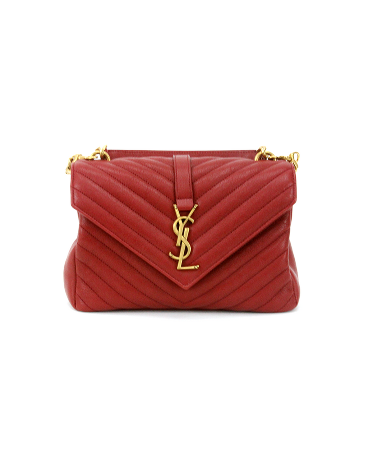 YSL Saint Laurent College Medium Bag in Red Chevron Quilted Leather